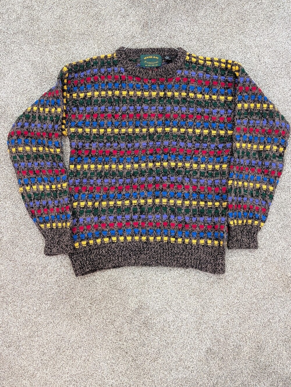 Vintage Maine Bay Traditionals Rainbow Check Handknit Sz M Pullover Preppy